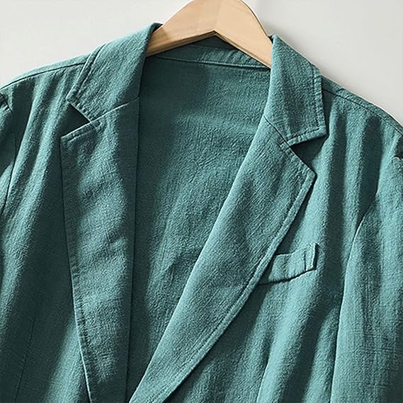 Men's Linen Jacket Leisure Suit Two Button Lightweight Sports Coats Slim Fit Sporty