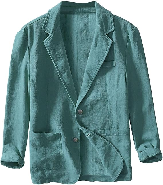 Men's Linen Jacket Leisure Suit Two Button Lightweight Sports Coats Slim Fit Sporty