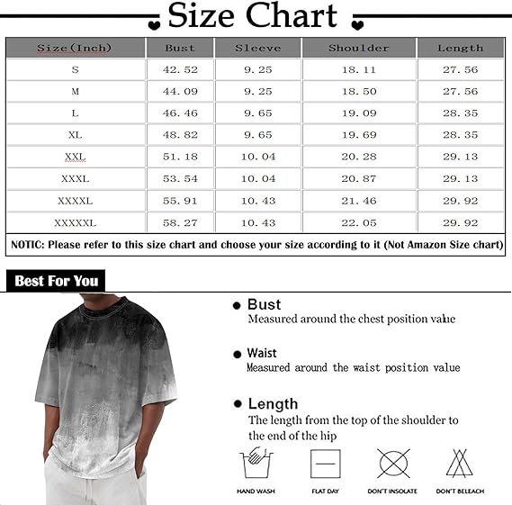 Men's Shirts Tall Tee Oversized Short Sleeves Crew Neck T-Shirt with Dropped Shoulders Short Sleeve Shirts, S-5XL