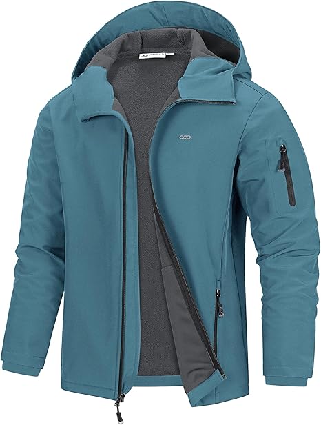 33,000ft Men's Waterproof Warm Softshell Jacket Lightweight Fleece Lining Jackets Hooded Rain Coat Windbreaker for Walking Hiking